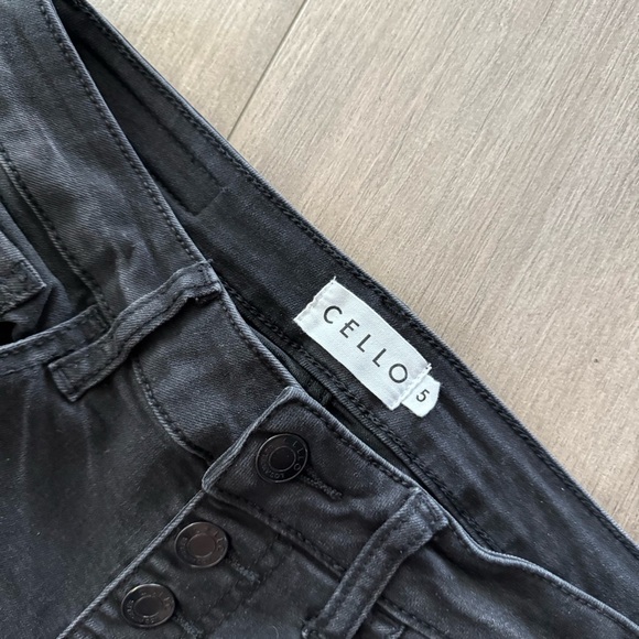 Cello Black High Rise Exposed Button Fly Flare Raw Hem Jeans - Picture 8 of 9